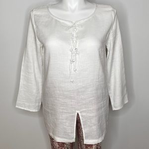 ios off white linen boho tunic top with ties